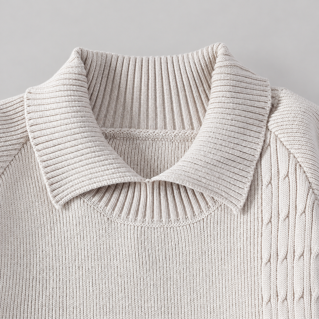 Roland Men’s Collared Knit Sweater with Asymmetric Cable Panel