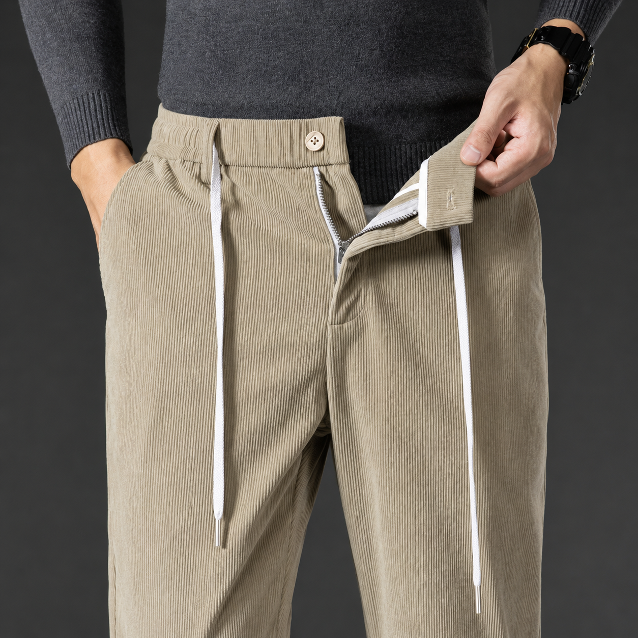 Roman Men's Corduroy Pants – Straight Fit Soft Casual Trousers