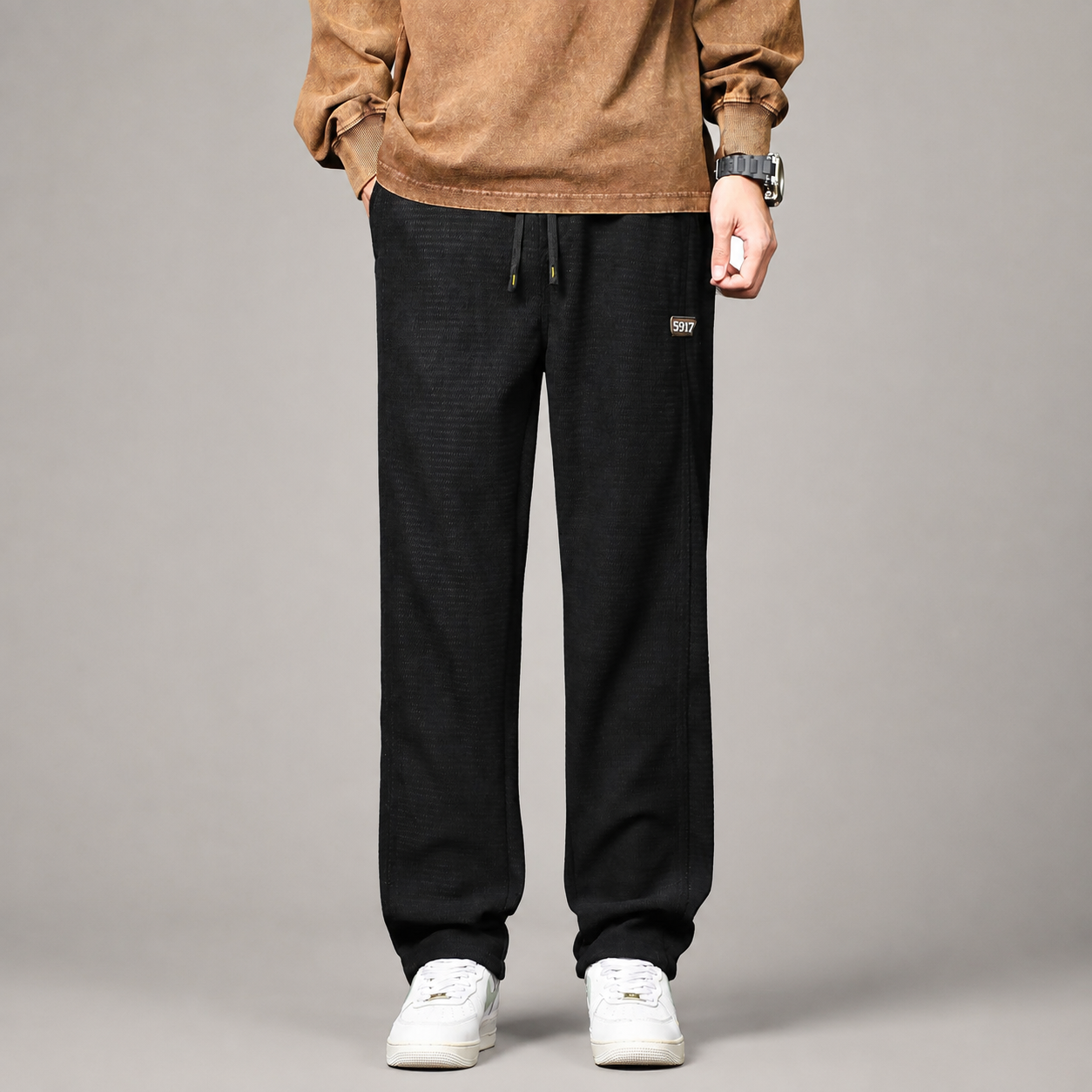 Roman Men’s Drawstring Straight-Leg Casual Pants
