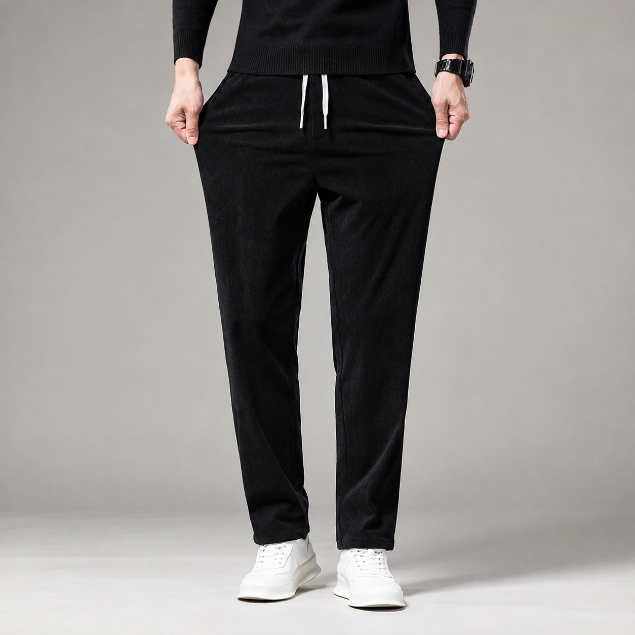 Roman Men's Corduroy Pants – Straight Fit Soft Casual Trousers