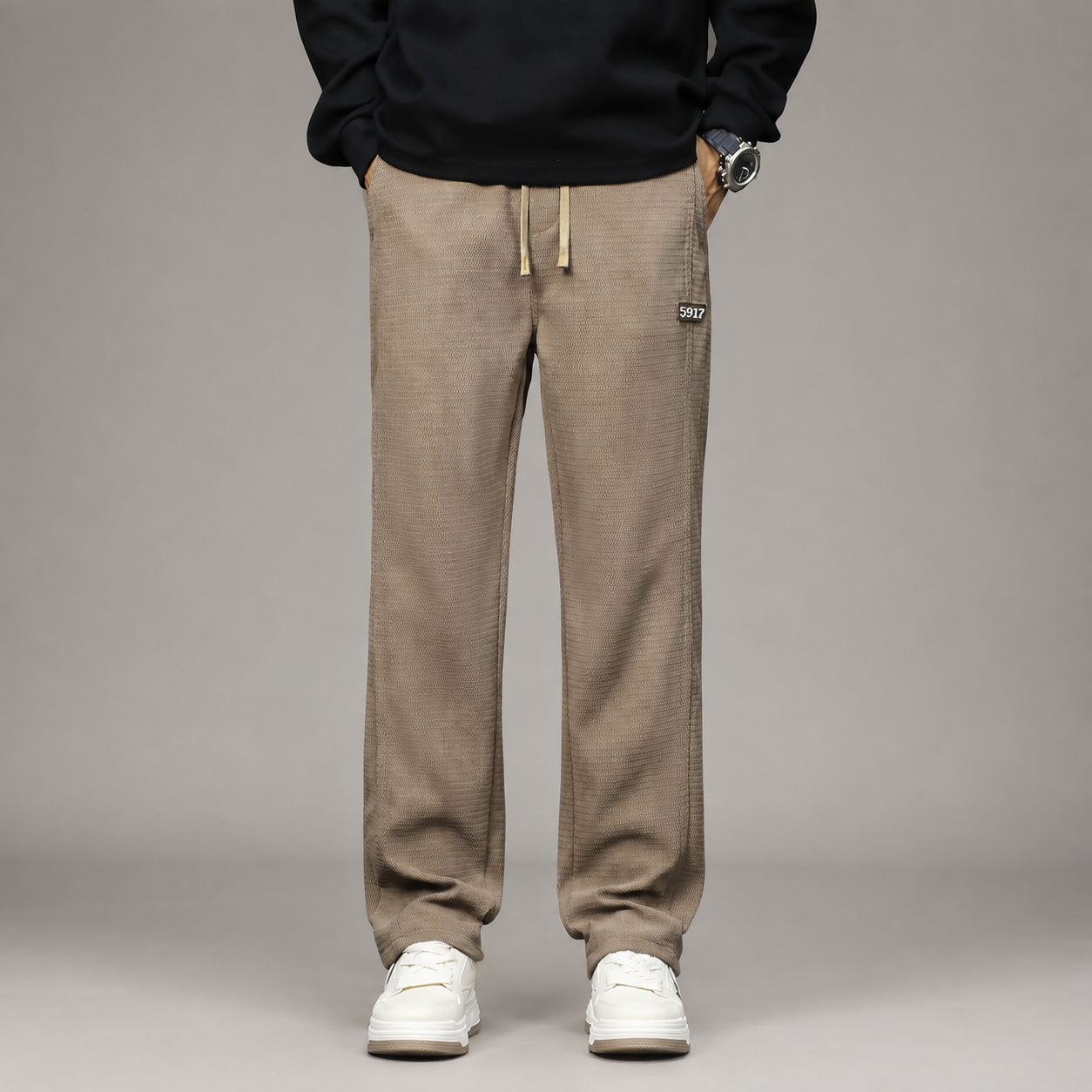 Roman Men’s Drawstring Straight-Leg Casual Pants