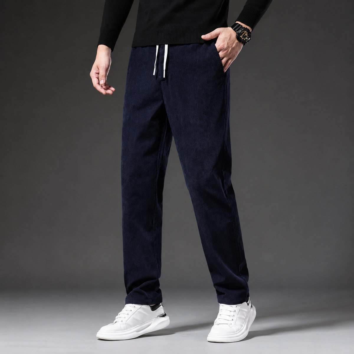 Roman Men's Corduroy Pants – Straight Fit Soft Casual Trousers