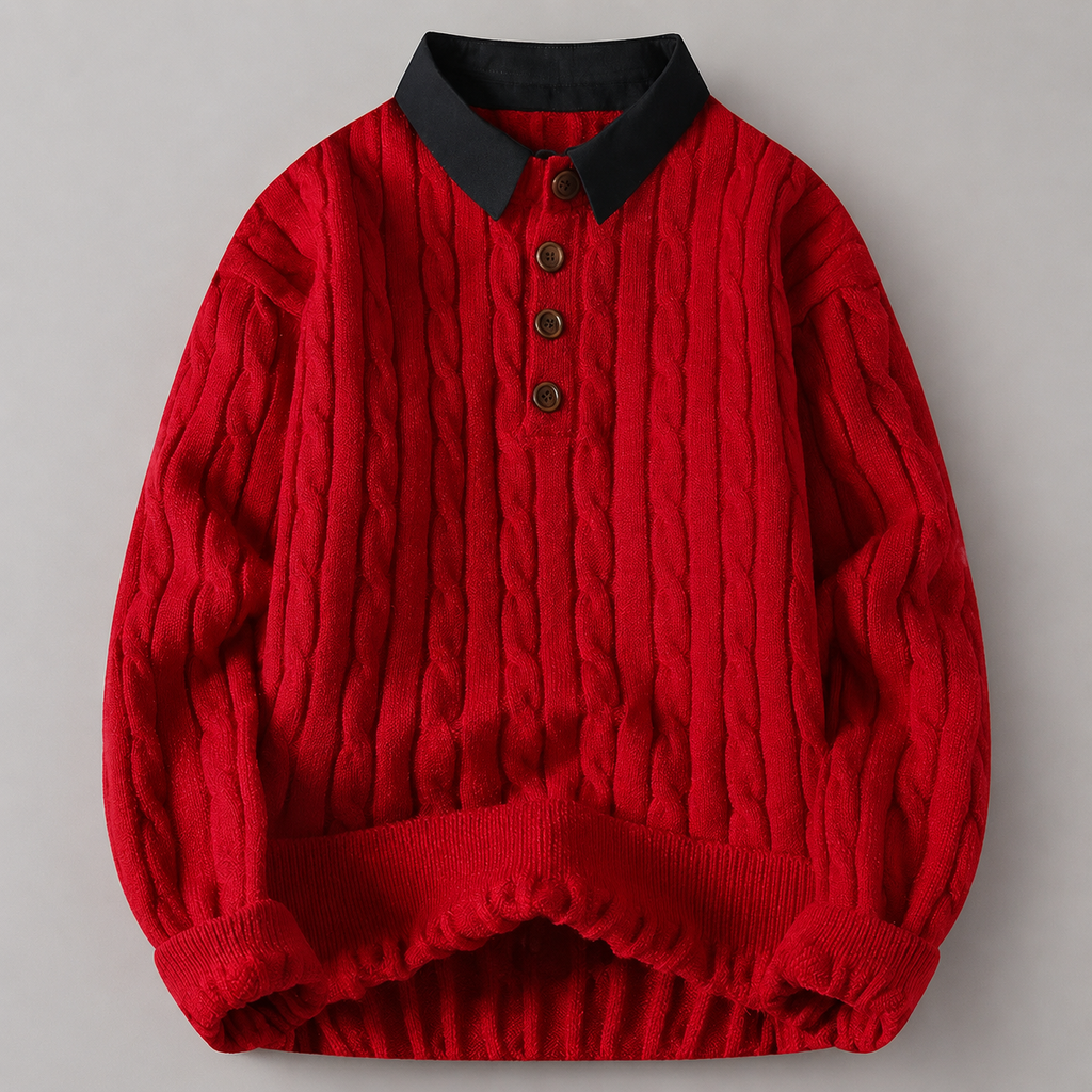 Ronald Men's Cable Knit Polo Sweater