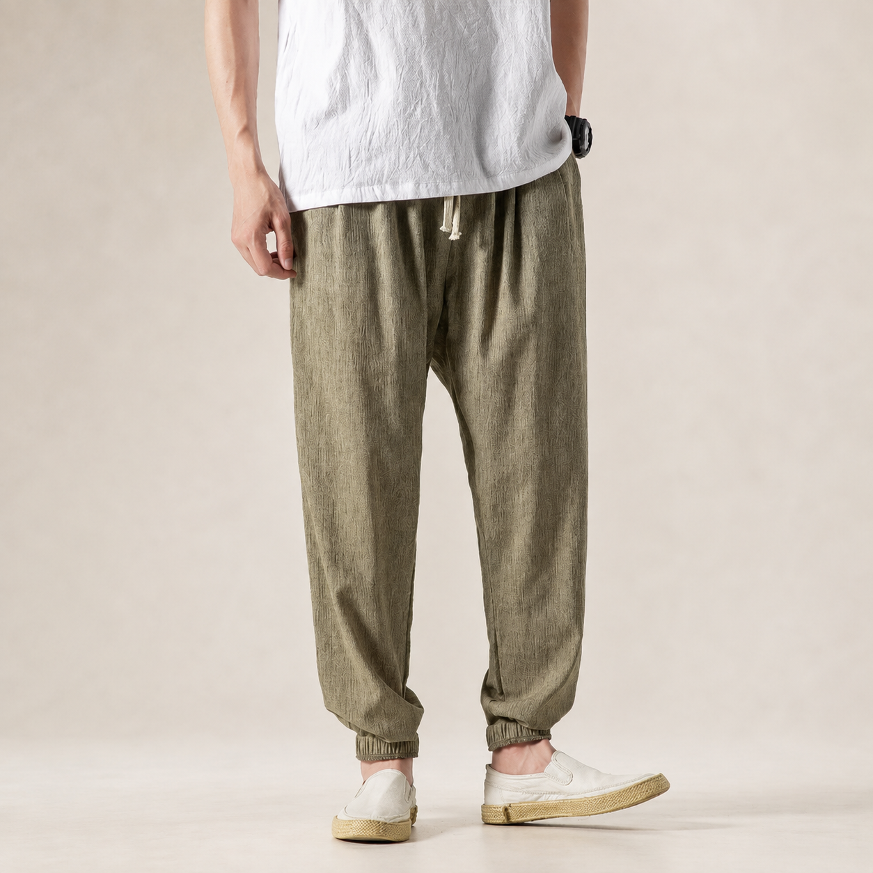 Ronan Men's Cotton Linen Jogger Pants – Tapered Drawstring Casual Trousers