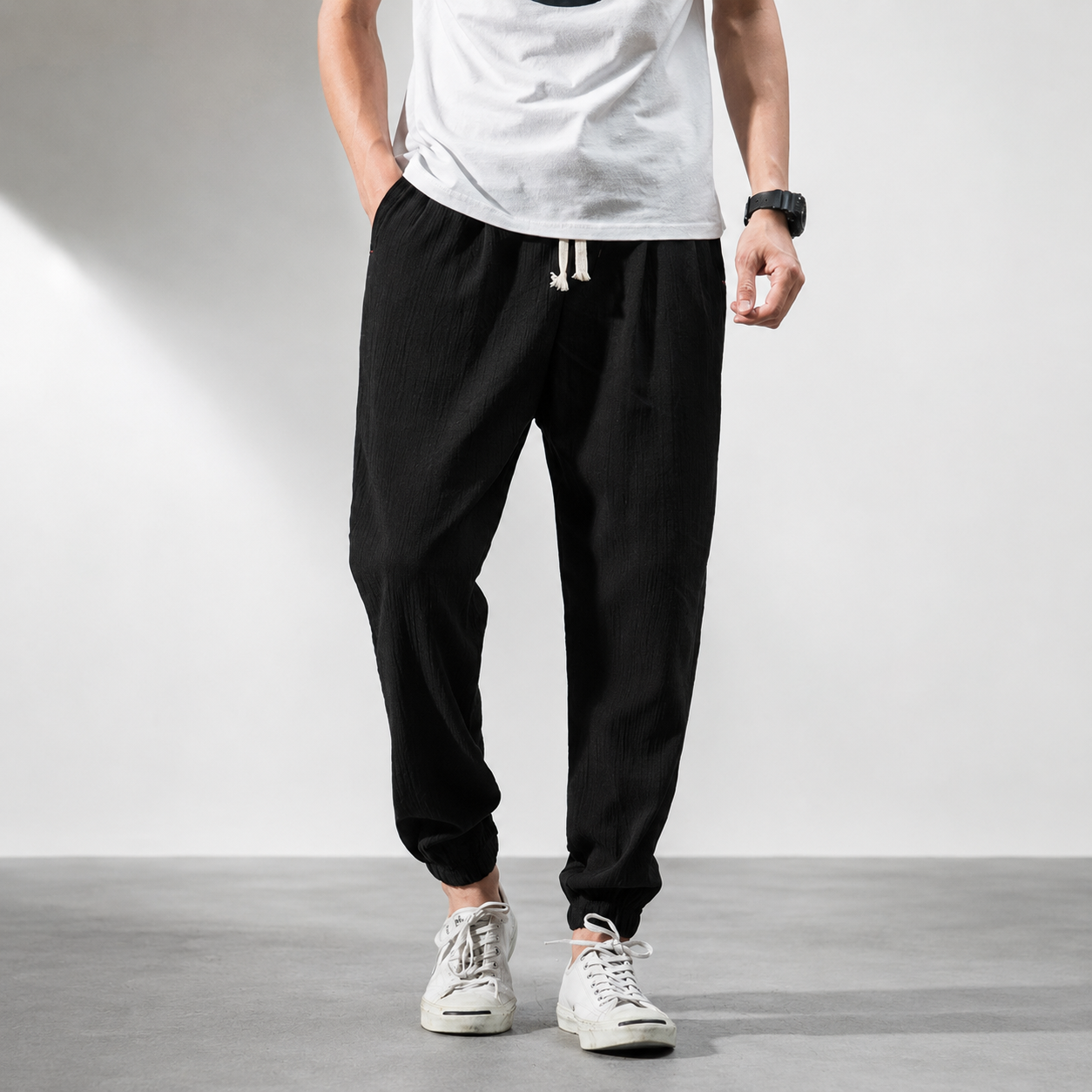 Ronan Men's Cotton Linen Jogger Pants – Tapered Drawstring Casual Trousers