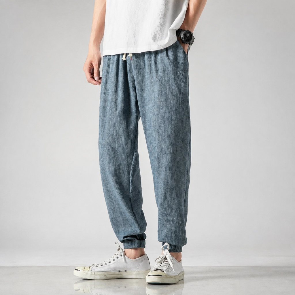Ronan Men's Cotton Linen Jogger Pants – Tapered Drawstring Casual Trousers