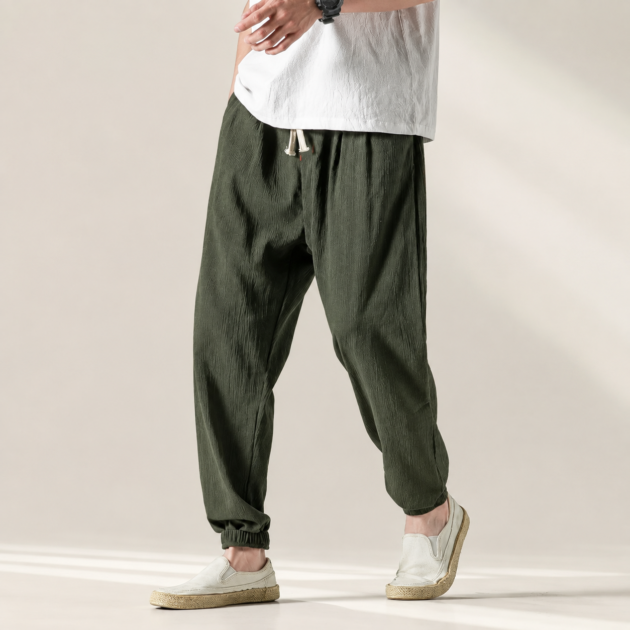 Ronan Men's Cotton Linen Jogger Pants – Tapered Drawstring Casual Trousers