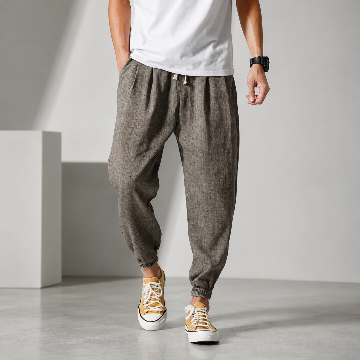 Ronan Men's Cotton Linen Jogger Pants – Tapered Drawstring Casual Trousers