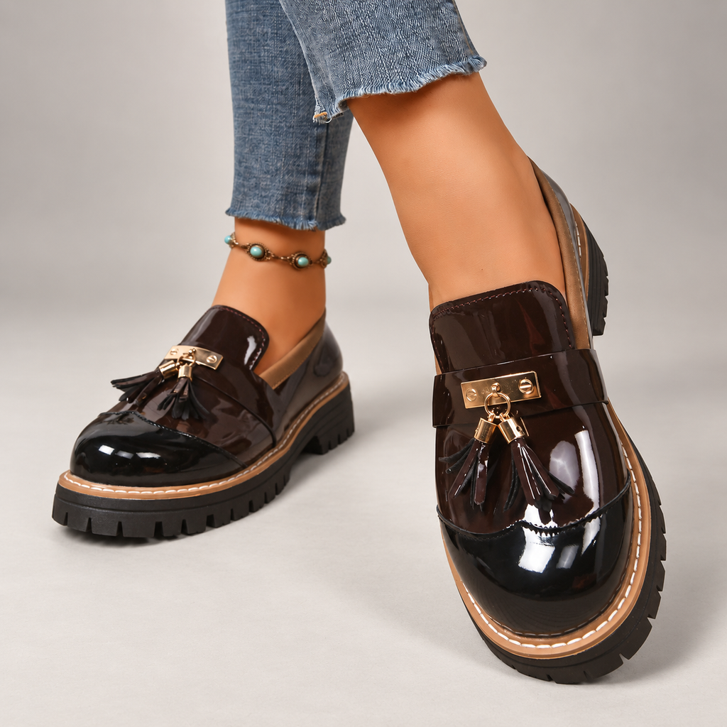 Rosalie Women’s Patent-Look Tassel Loafers with Chunky Lug Sole