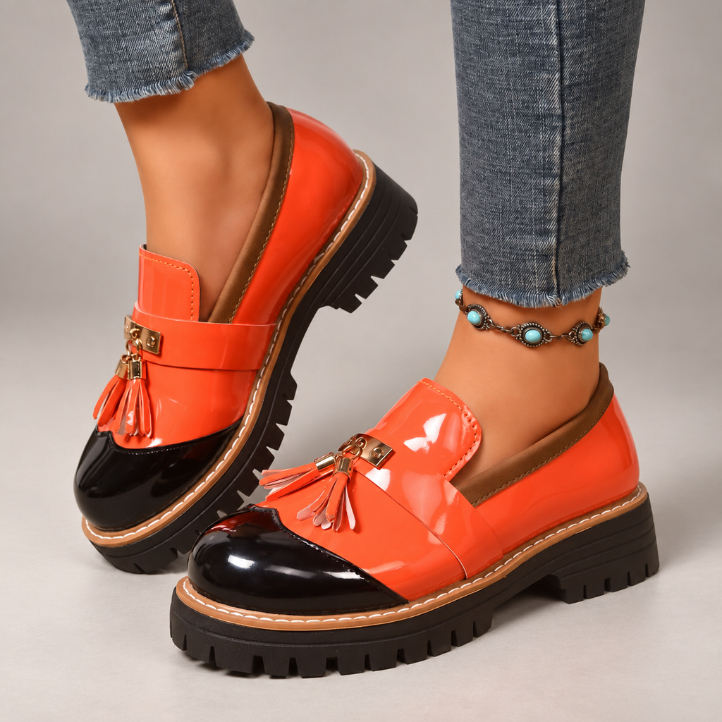 Rosalie Women’s Patent-Look Tassel Loafers with Chunky Lug Sole