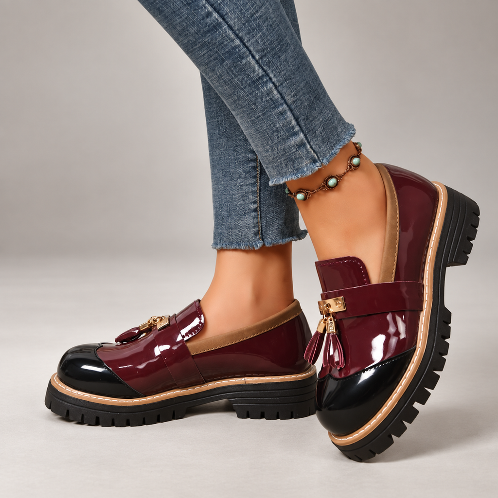 Rosalie Women’s Patent-Look Tassel Loafers with Chunky Lug Sole