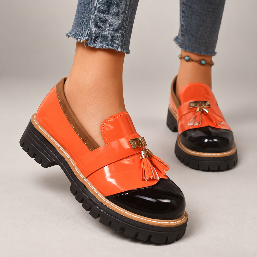 Rosalie Women’s Patent-Look Tassel Loafers with Chunky Lug Sole