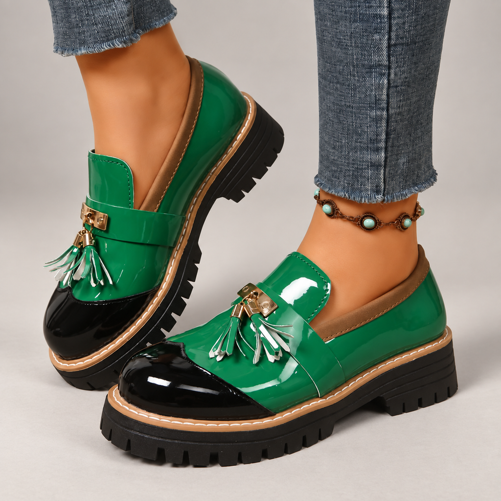 Rosalie Women’s Patent-Look Tassel Loafers with Chunky Lug Sole