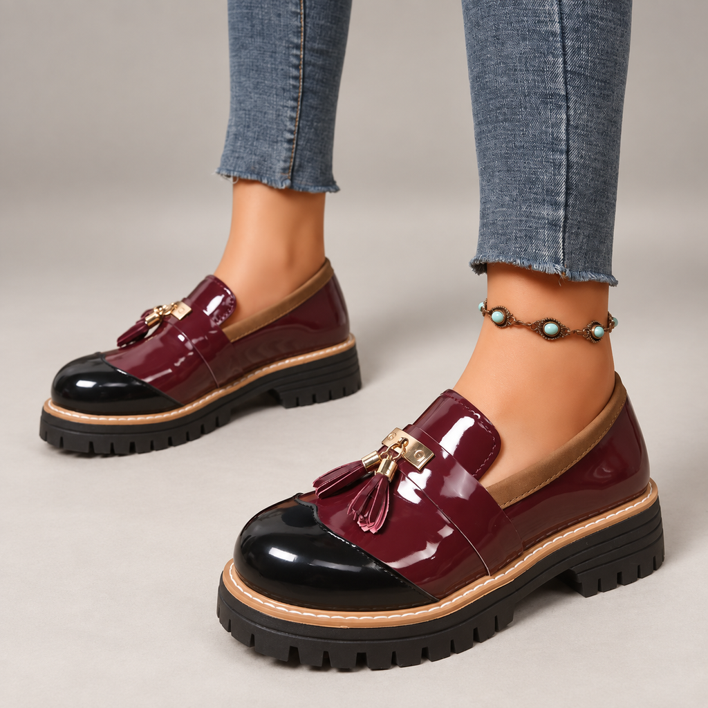 Rosalie Women’s Patent-Look Tassel Loafers with Chunky Lug Sole