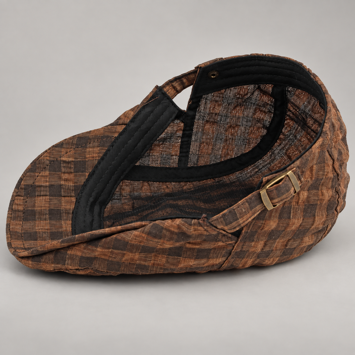 Rupert Textured Plaid Flat Cap with Adjustable Buckle Strap