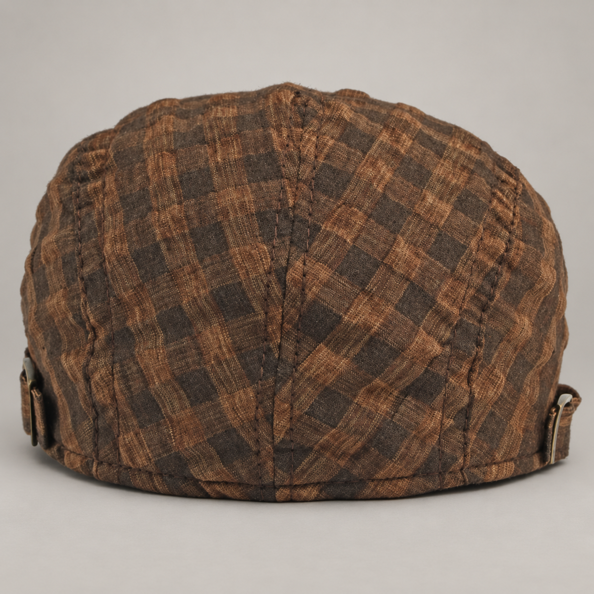 Rupert Textured Plaid Flat Cap with Adjustable Buckle Strap
