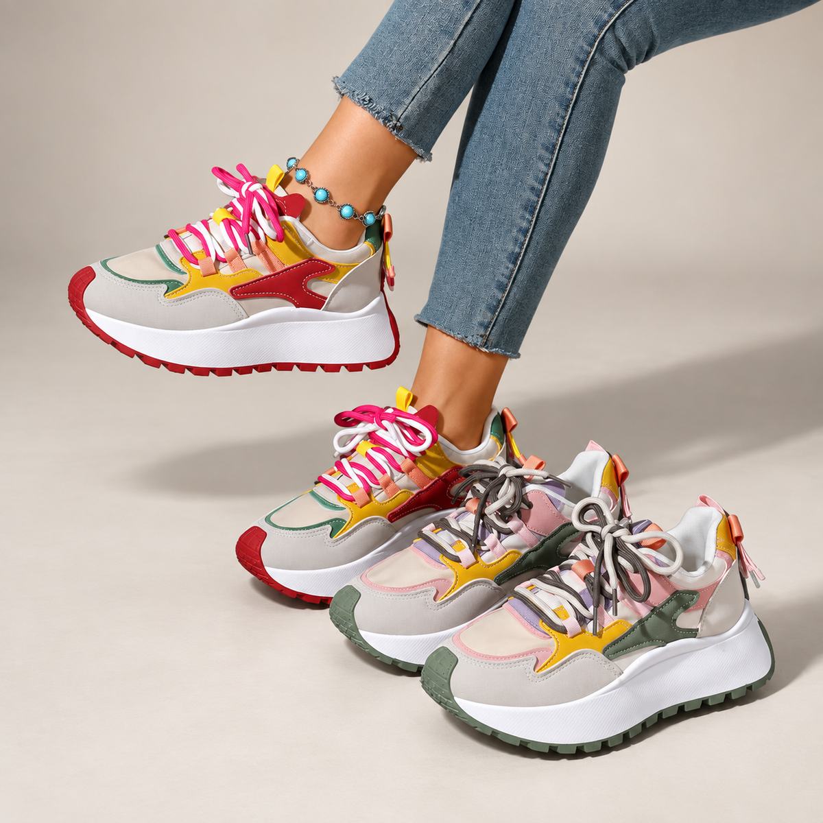 Sabine Women’s Color Block Chunky Lace-Up Sneakers