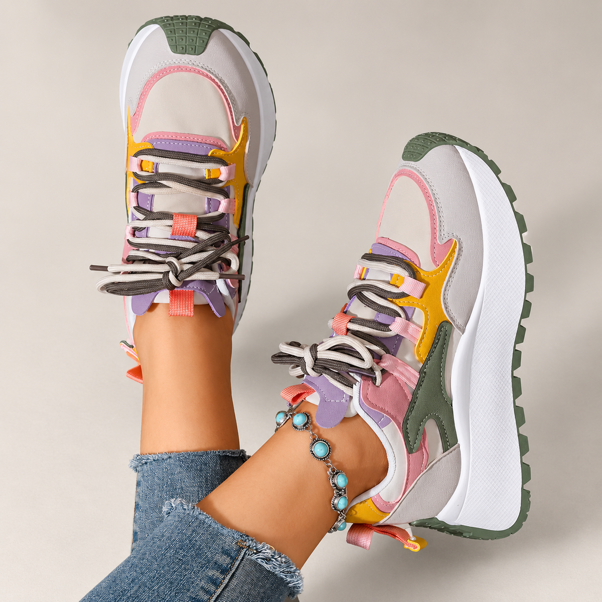Sabine Women’s Color Block Chunky Lace-Up Sneakers