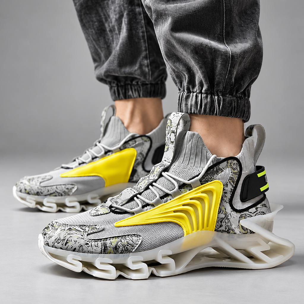 Urban Men’s Marble-Print Sneakers with Ribbed Side Panels