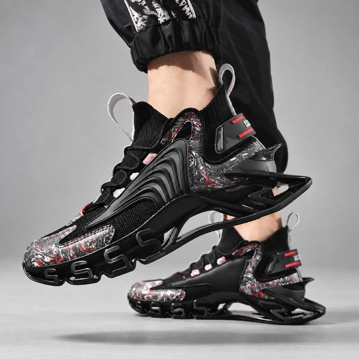 Urban Men’s Marble-Print Sneakers with Ribbed Side Panels