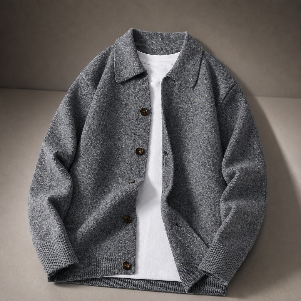 Sebastian Men's Wool Blend Knit Cardigan – Collared Button-Up Sweater