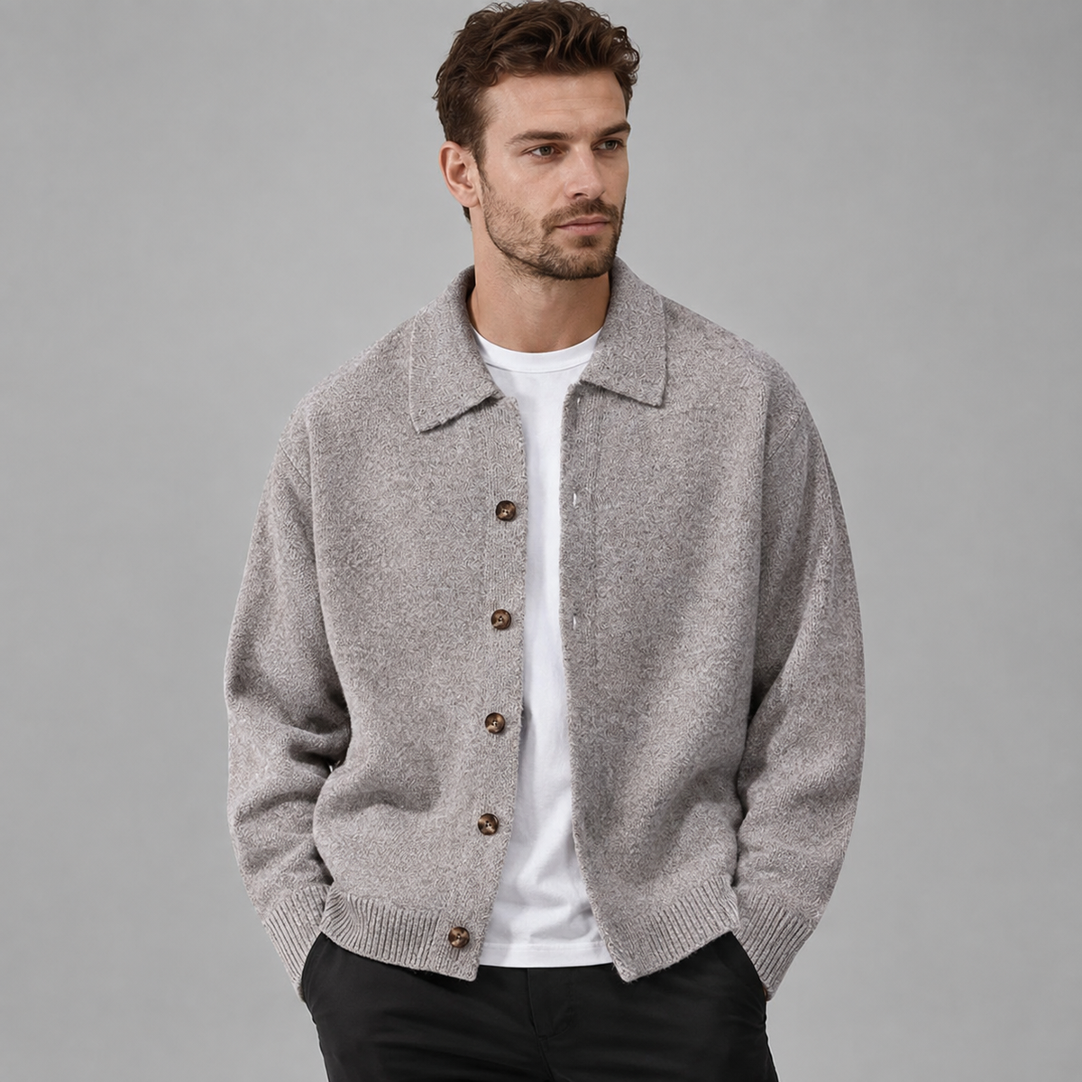 Sebastian Men's Wool Blend Knit Cardigan – Collared Button-Up Sweater