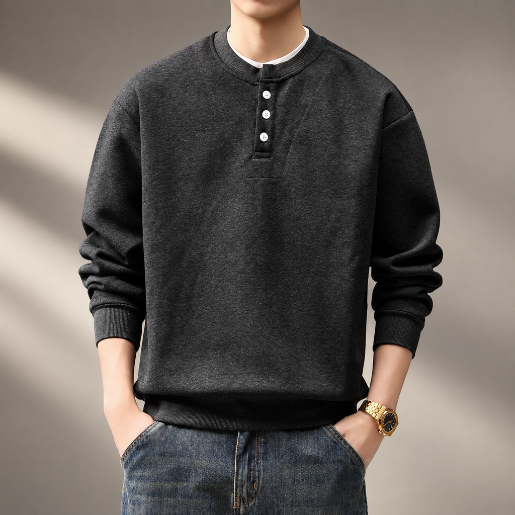 Severin Men’s Henley Crewneck Sweatshirt with Button Placket