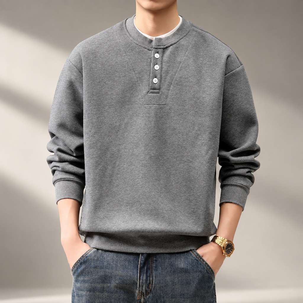 Severin Men’s Henley Crewneck Sweatshirt with Button Placket