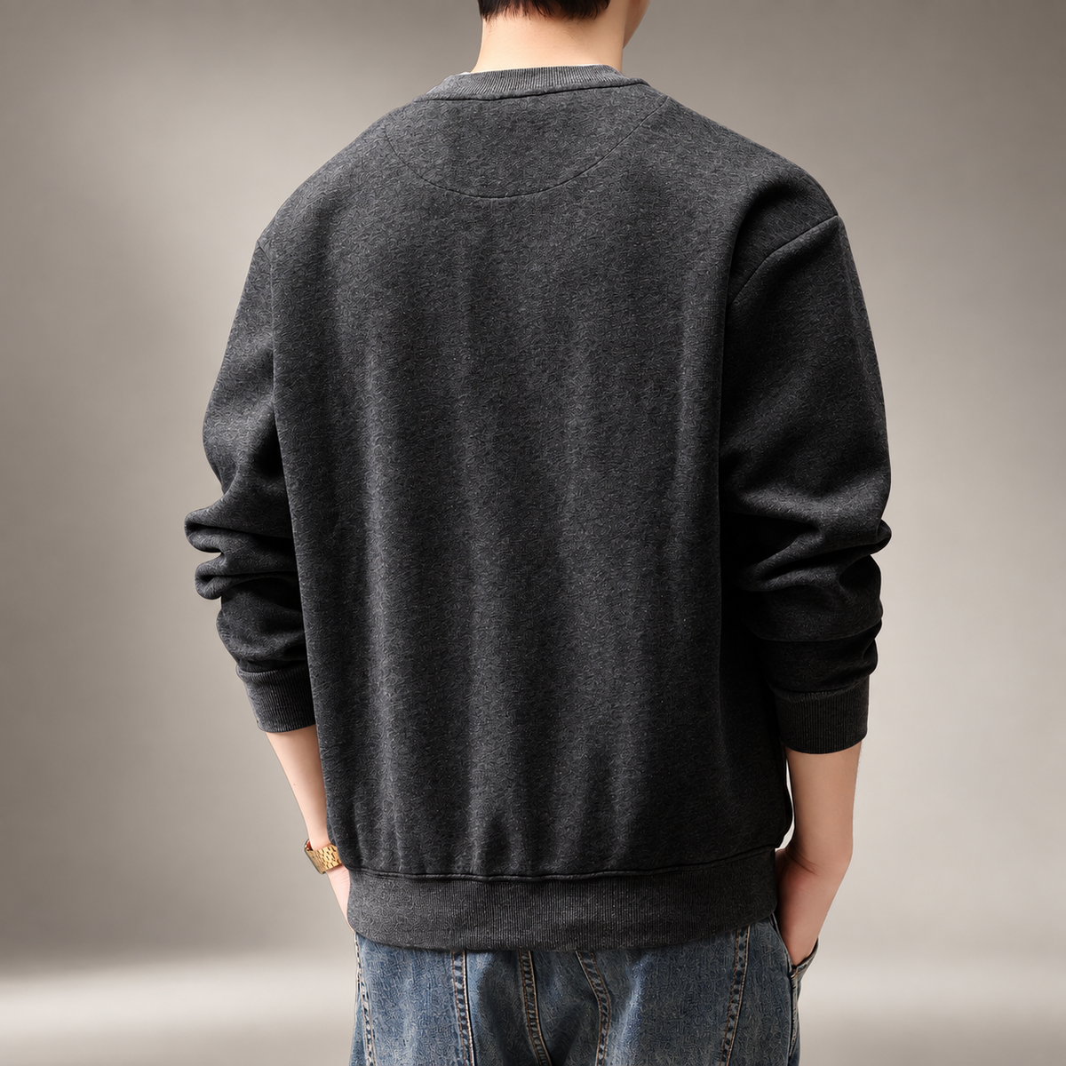 Severin Men’s Henley Crewneck Sweatshirt with Button Placket