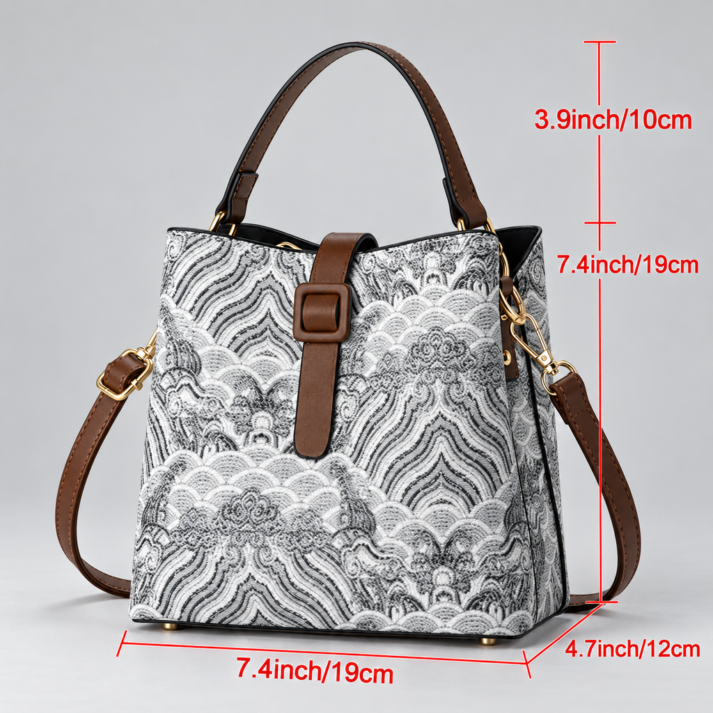 Mira Women’s Woven Pattern Bucket Handbag with Shoulder Strap