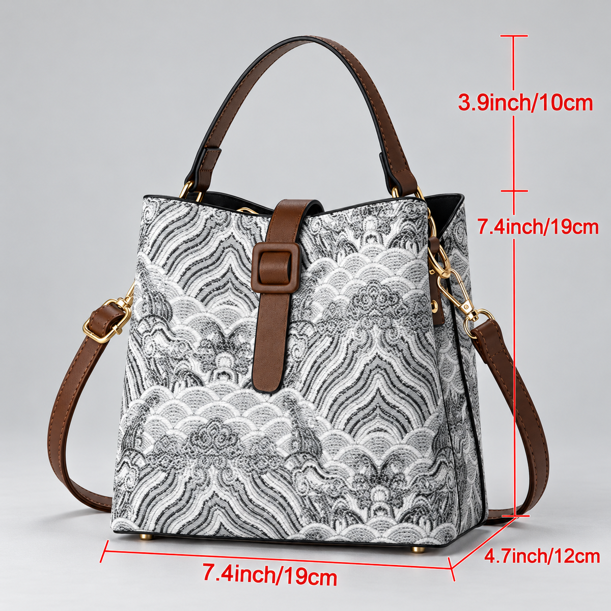 Mira Women’s Woven Pattern Bucket Handbag with Shoulder Strap