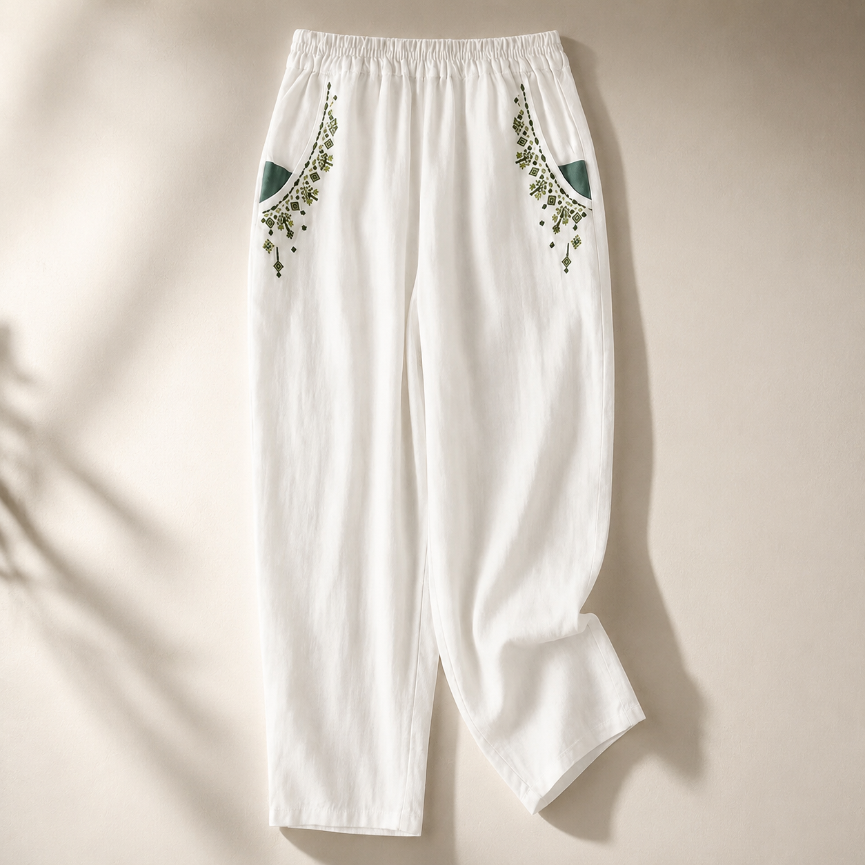 Sophia Embroidered Cotton Cropped Pants