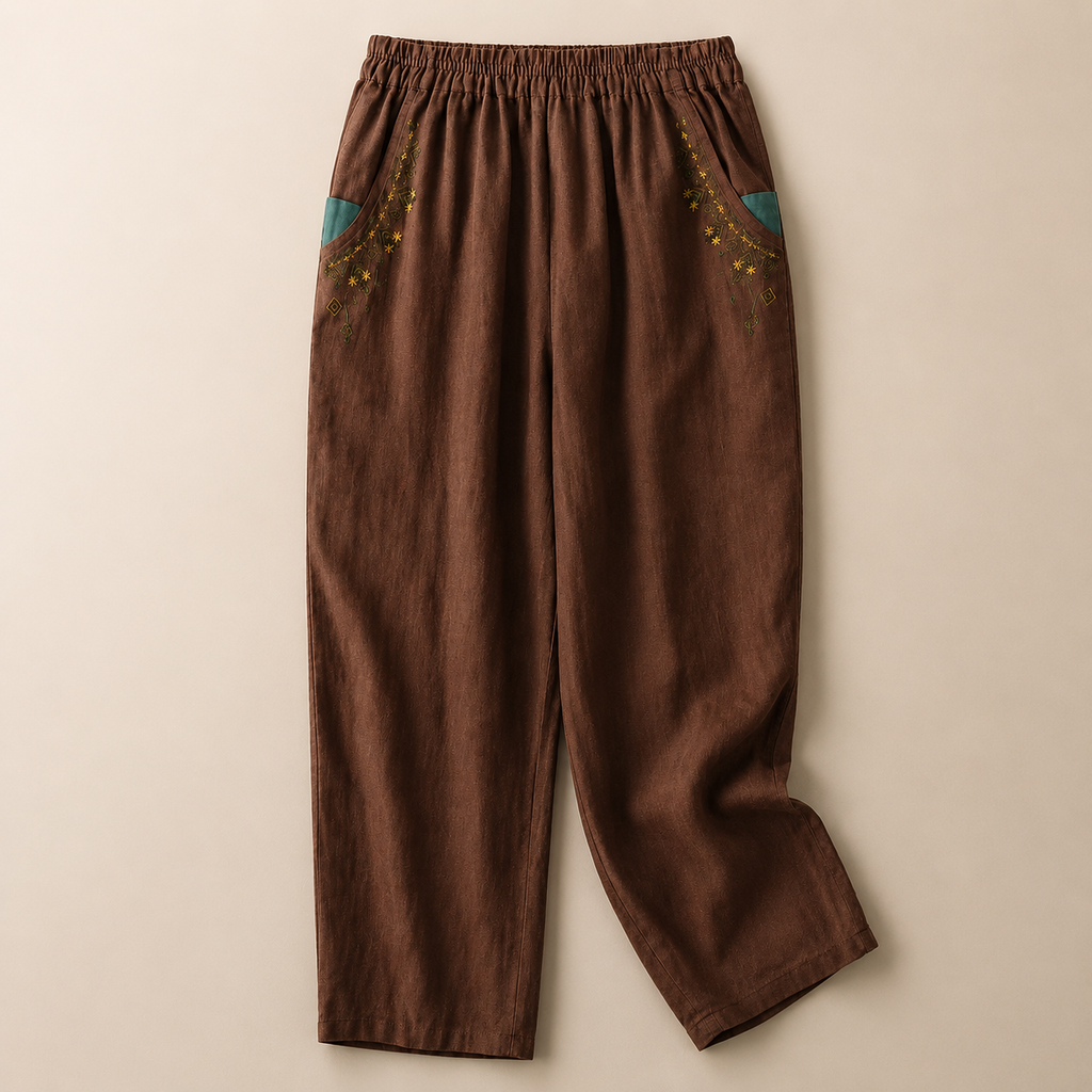 Sophia Embroidered Cotton Cropped Pants