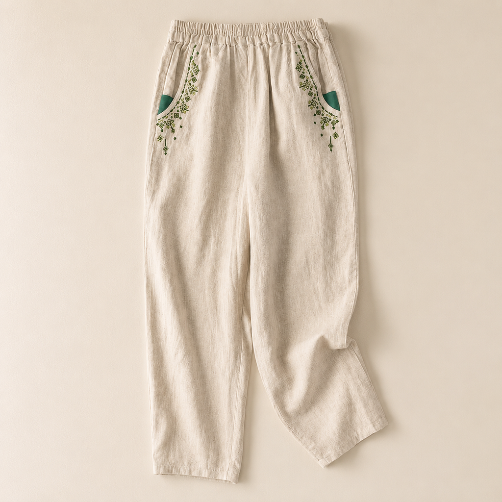 Sophia Embroidered Cotton Cropped Pants
