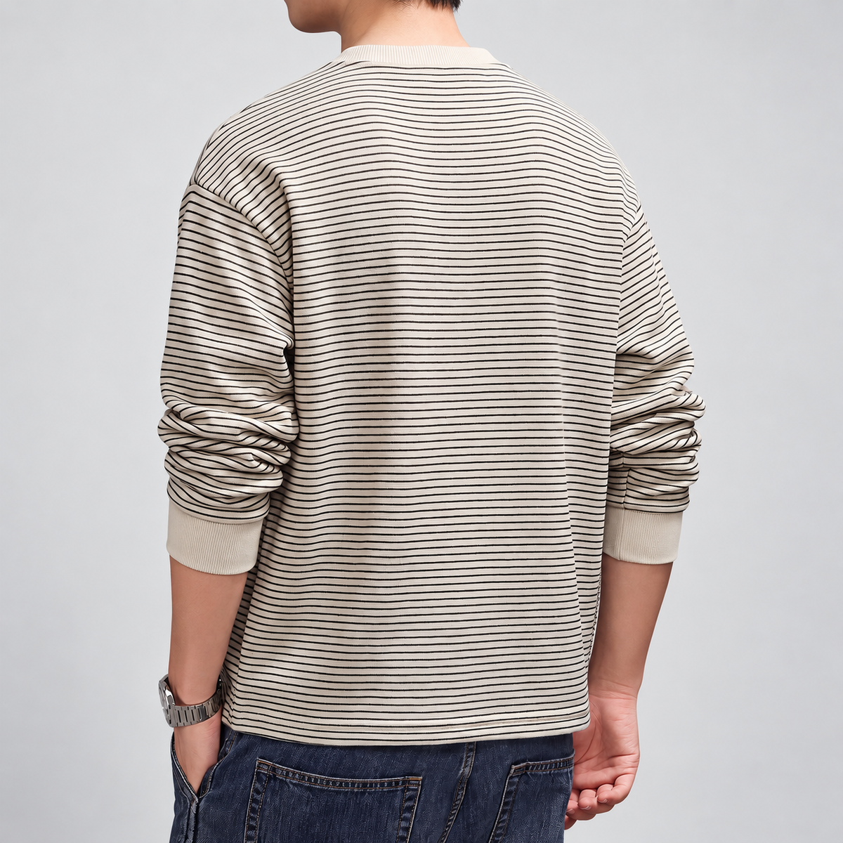Corentin Men's Striped Long Sleeve Henley Shirt with Ribbed Cuffs