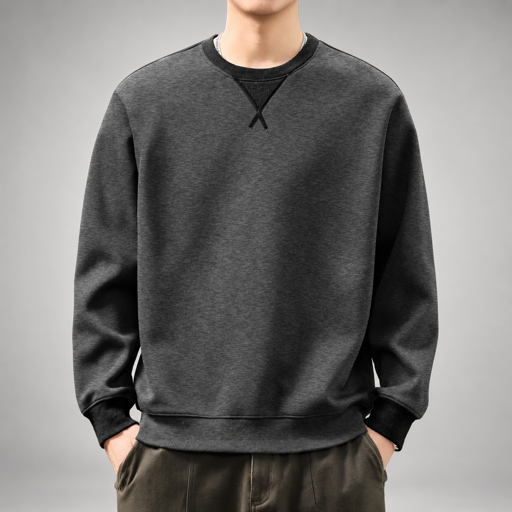 Tobin Ellery Men’s Crewneck Sweatshirt with Contrast Ribbed Trim