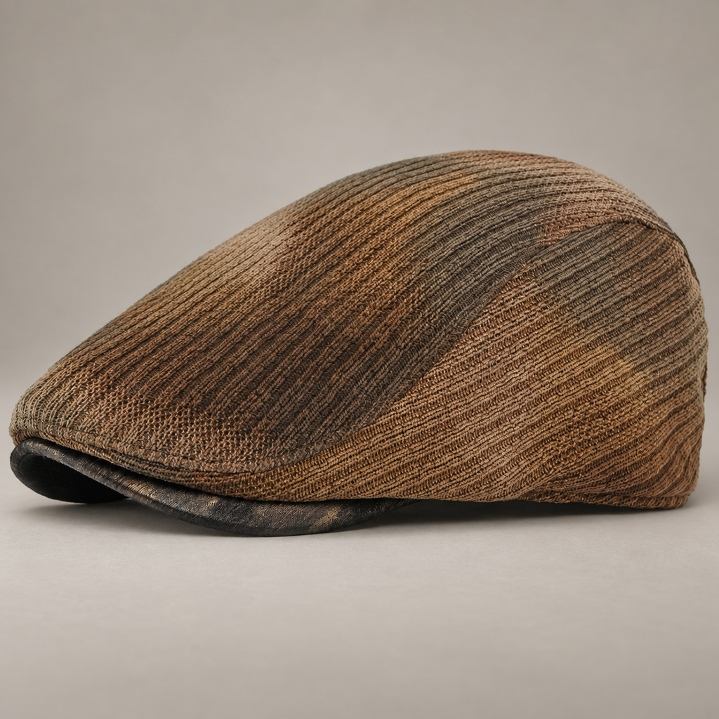 Sullivan Textured Woven Flat Cap with Short Curved Brim