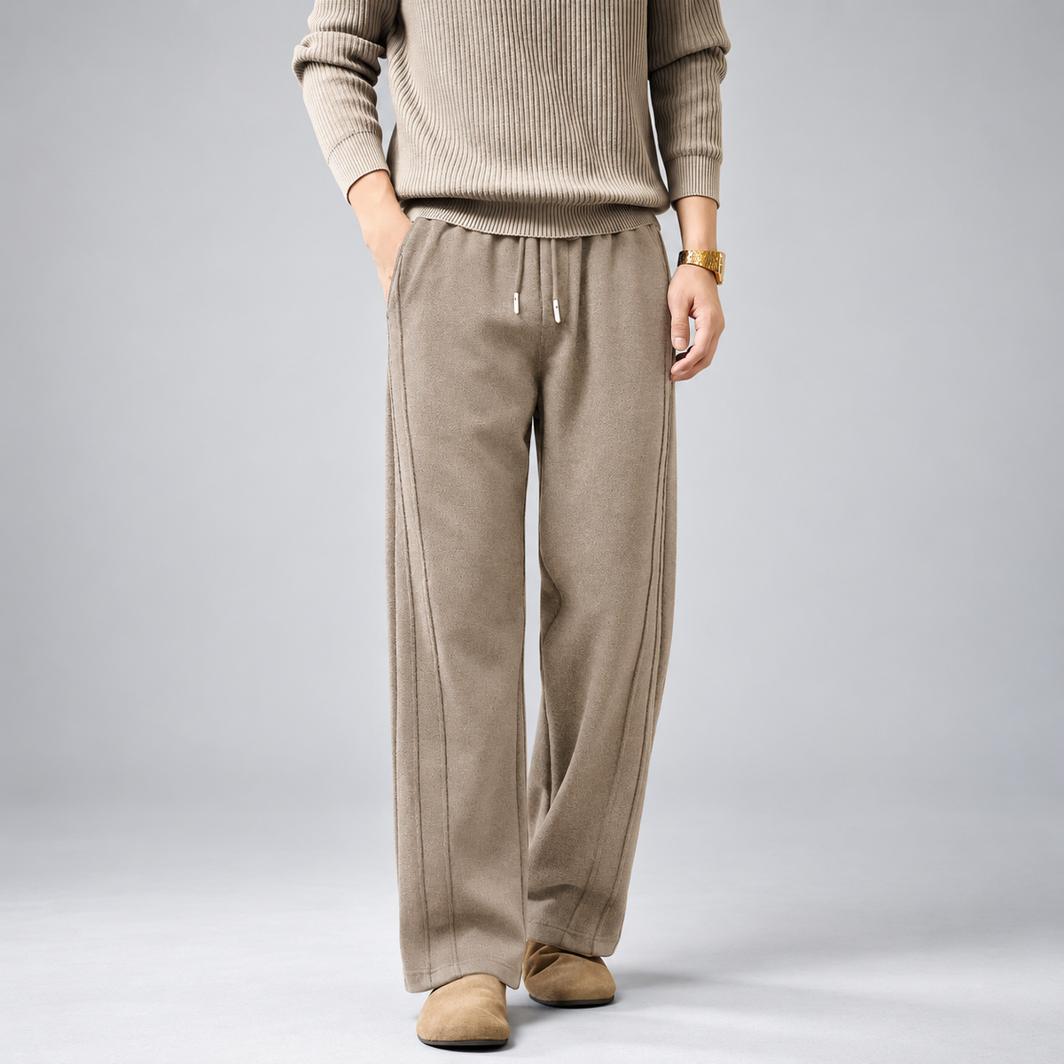 Leandro Men's Wide-Leg Drawstring Pants with Side Pockets