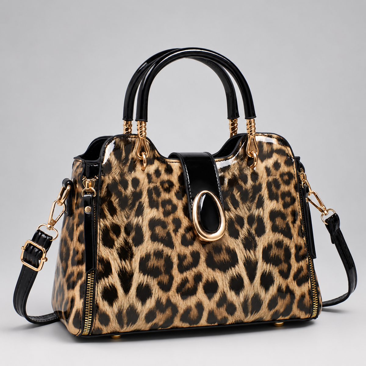 Aurora Women’s Glossy Leopard Print Shoulder Bag