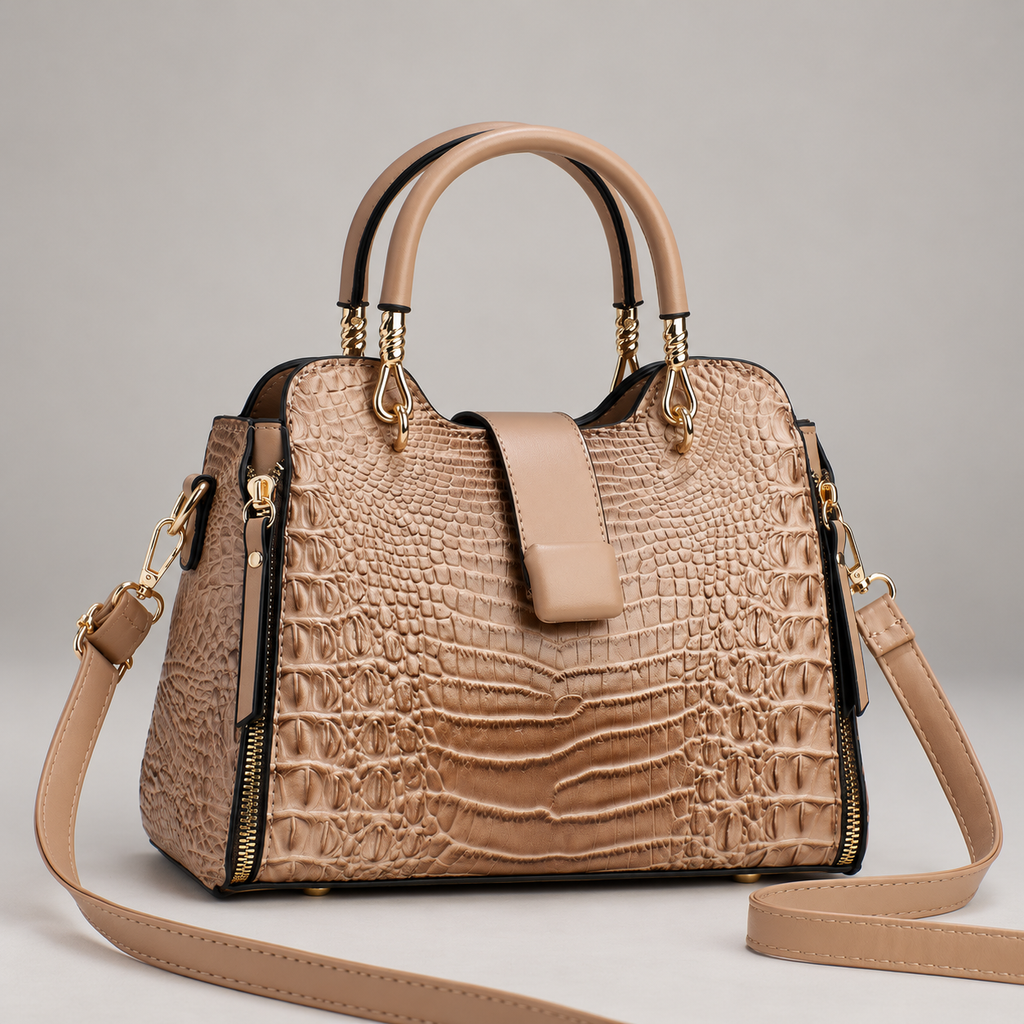 Ginevra Women’s Croc-Texture Top Handle Satchel with Shoulder Strap