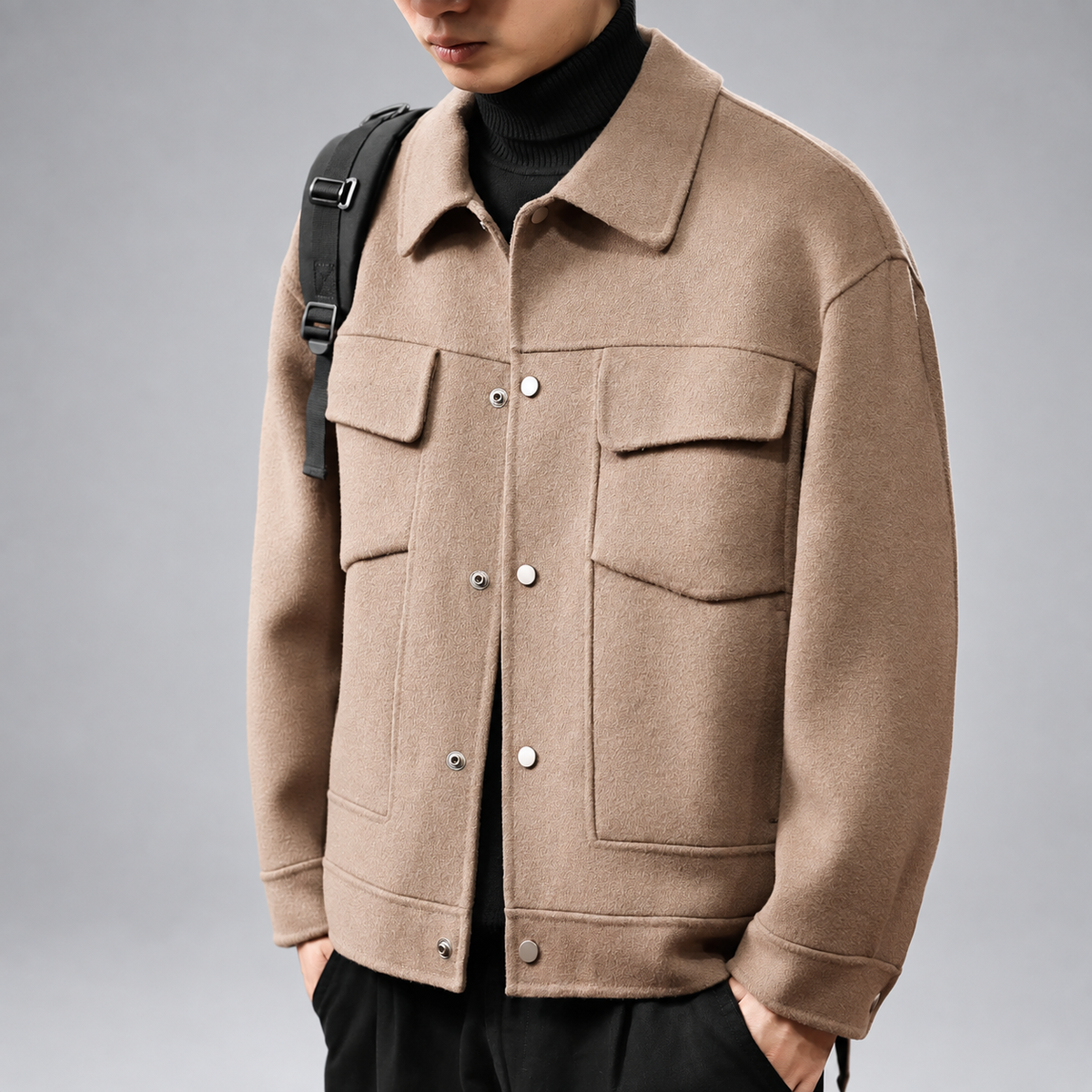 Fabien Men's Textured Snap-Front Jacket with Flap Chest Pockets