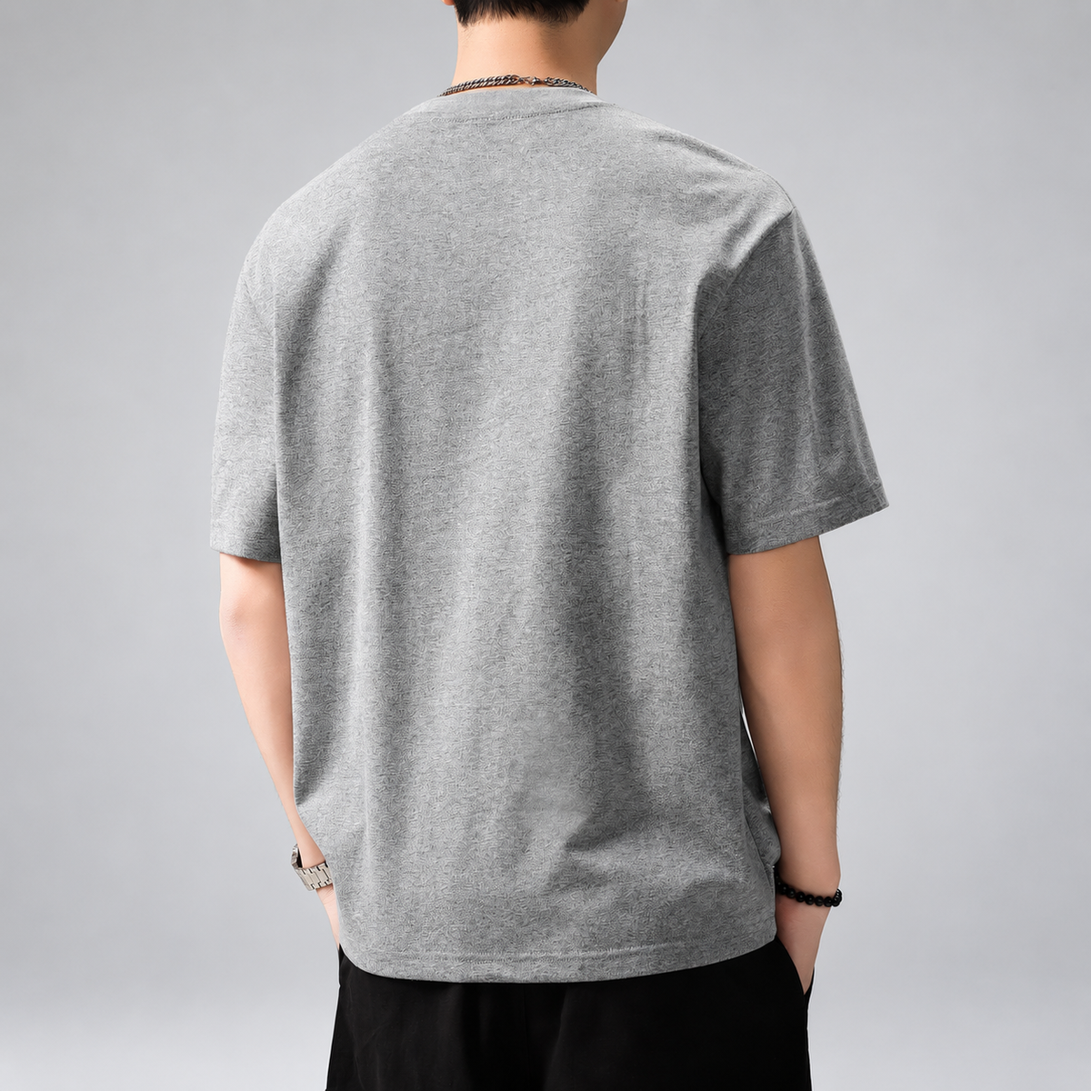 Lucien Men's Heathered Crewneck T-Shirt with Contrast Plaid Pocket