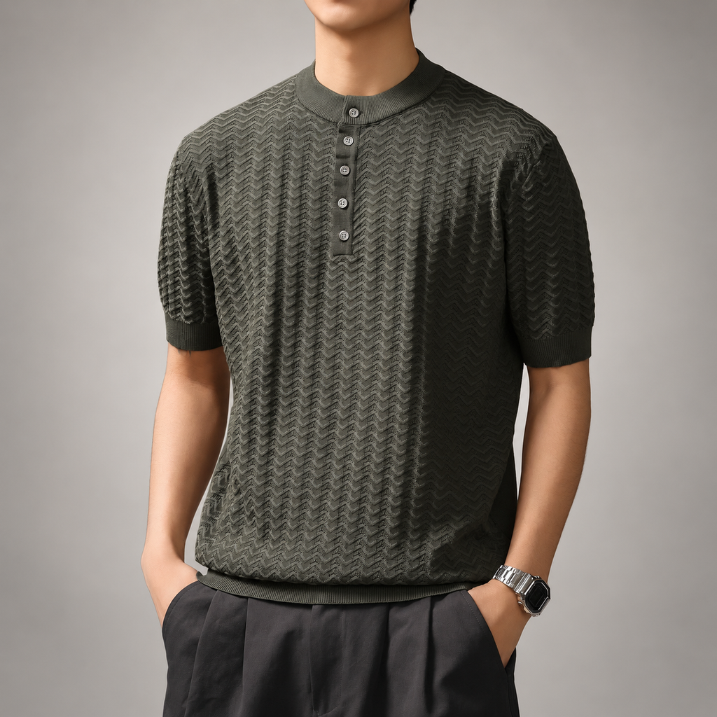 Leo Men’s Textured Knit Short-Sleeve Henley Shirt