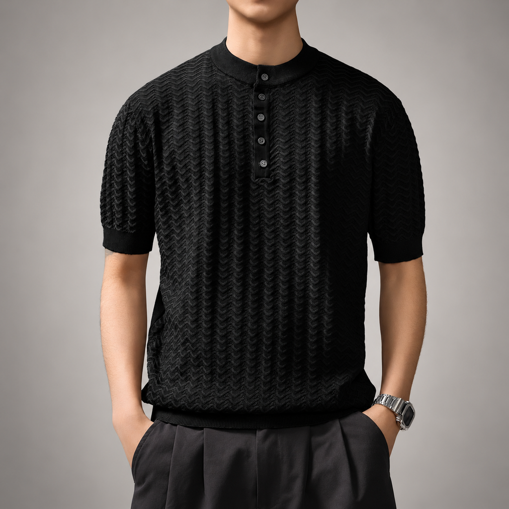 Leo Men’s Textured Knit Short-Sleeve Henley Shirt