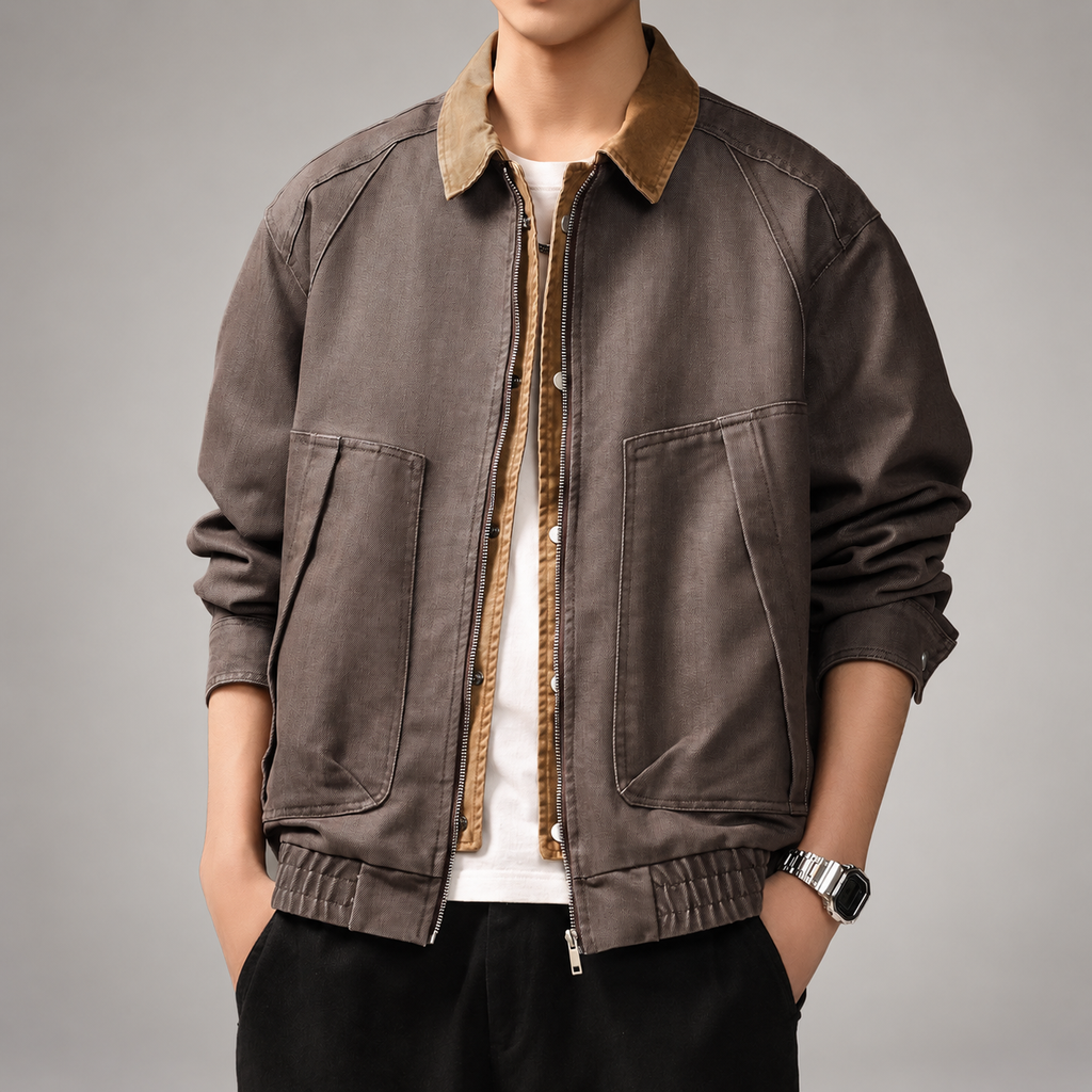 Ludovic Men's Washed Bomber Jacket with Contrast Collar