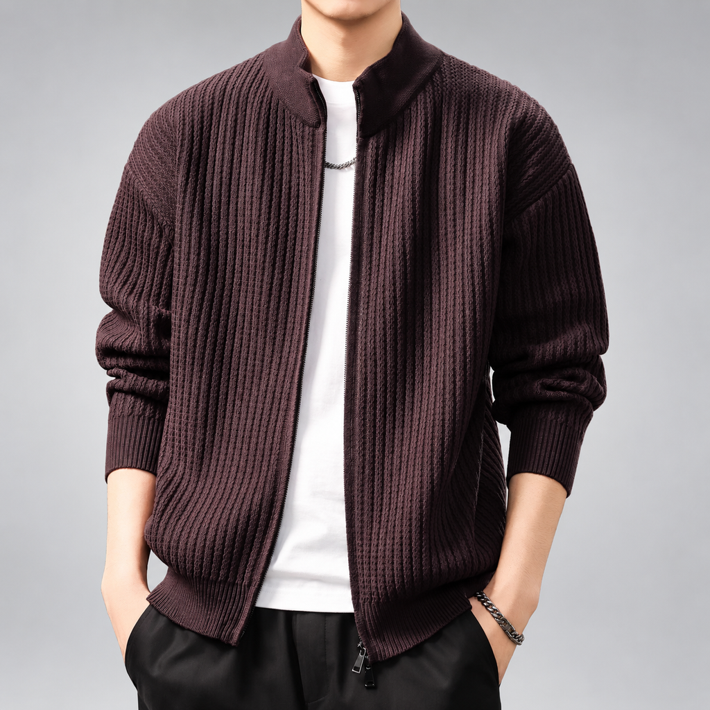Wendell Men's Ribbed Knit Cardigan with Full-Zip Front