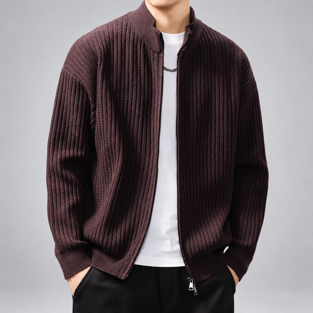 Wendell Men's Ribbed Knit Cardigan with Full-Zip Front