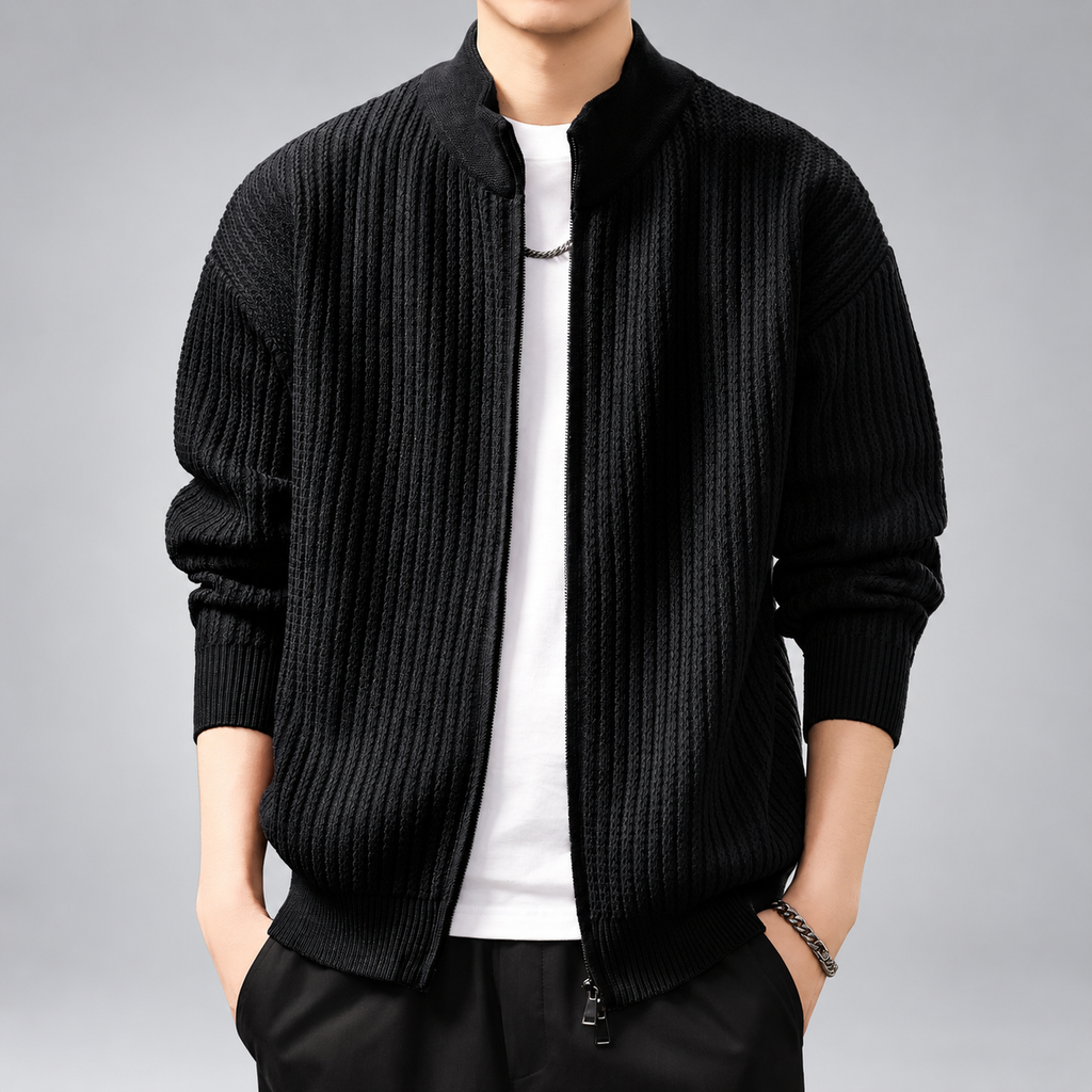 Wendell Men's Ribbed Knit Cardigan with Full-Zip Front