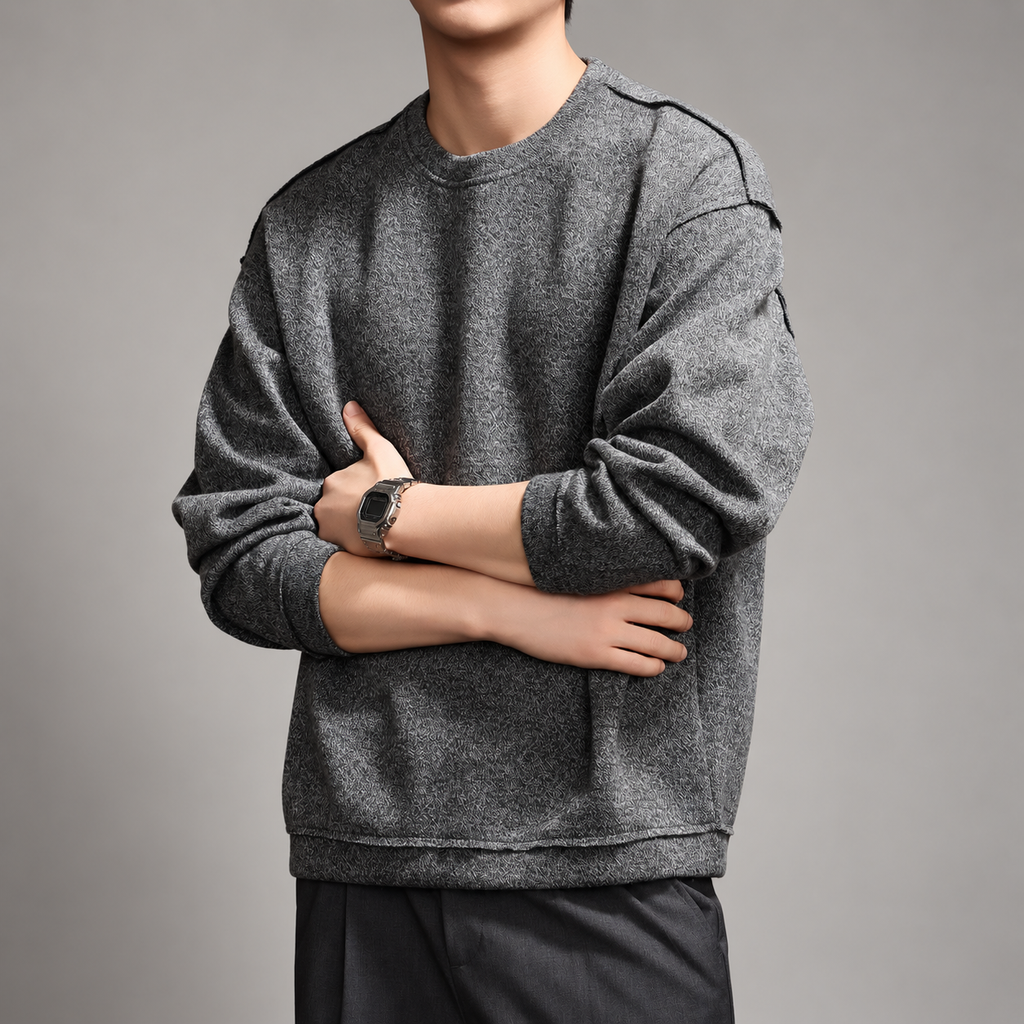 Everard Men’s Heathered Crewneck Pullover with Exposed Seams