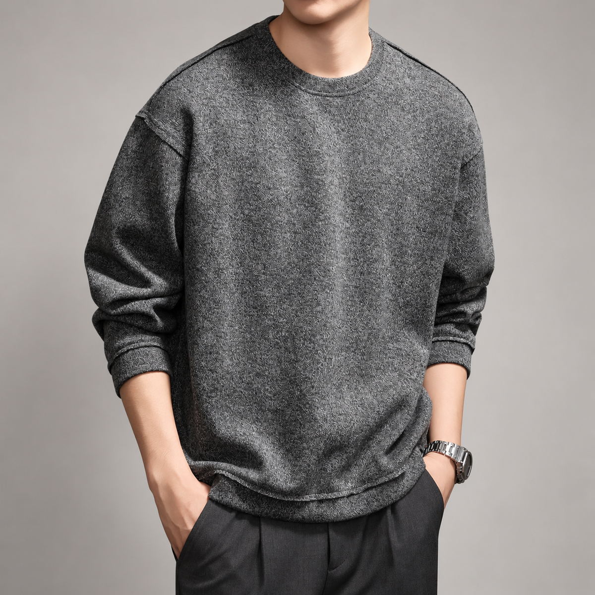Everard Men’s Heathered Crewneck Pullover with Exposed Seams